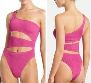 Bond-Eye Australia Rico Pink Cut Out One Shoulder One-Piece Swimsuit- NWT